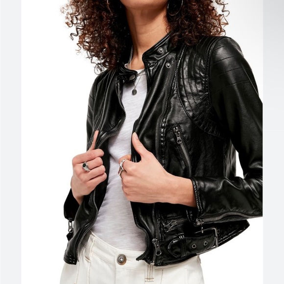 Free People Jackets & Blazers - We The Free People Black Fenix Faux Leather Moto ZIP UP Jacket Sz. M